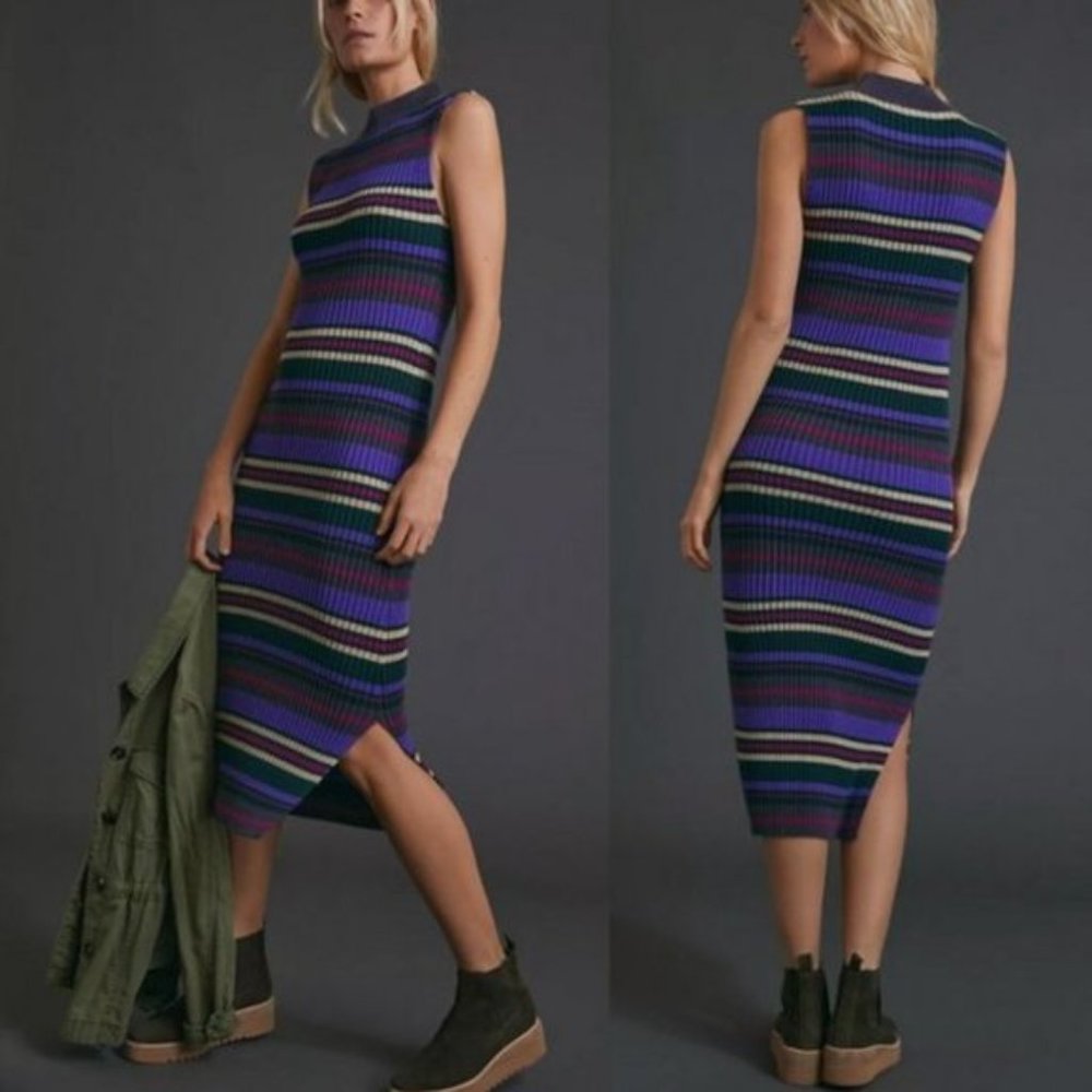 Anthropologie Dolan Anne Ribbed Midi Striped Dress Large